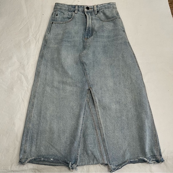 Gianni Bini Dresses & Skirts - Gianni Bini Midi Jean Skirt Front Slit Raw Hem